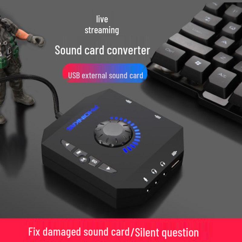 7.1 Channel USB Gaming Audio Converter for Headphones, Microphones, and Speakers