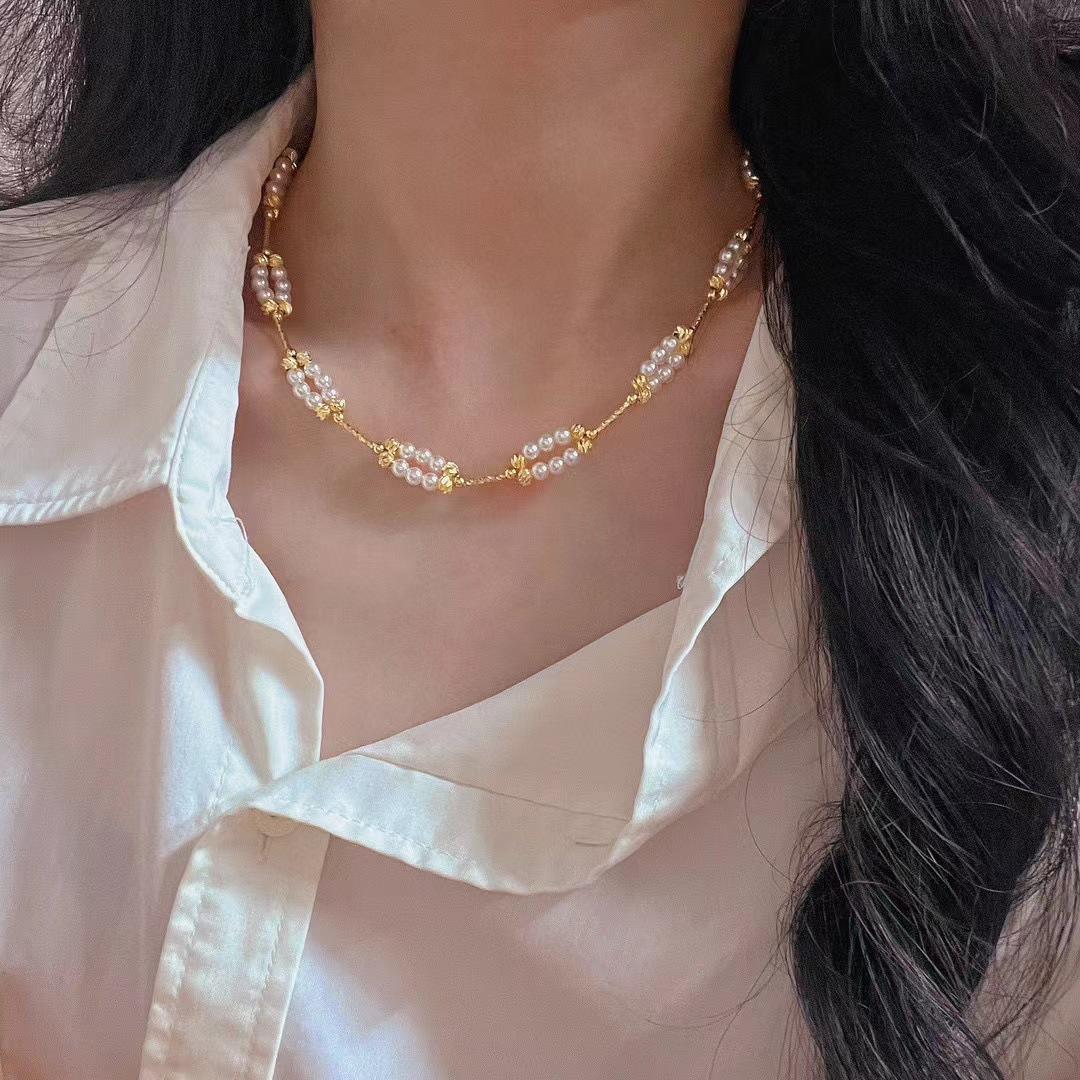 Retro Temperament High Quality Artificial Pearl Woven Necklace High Sense Design Set Niche Jewelry