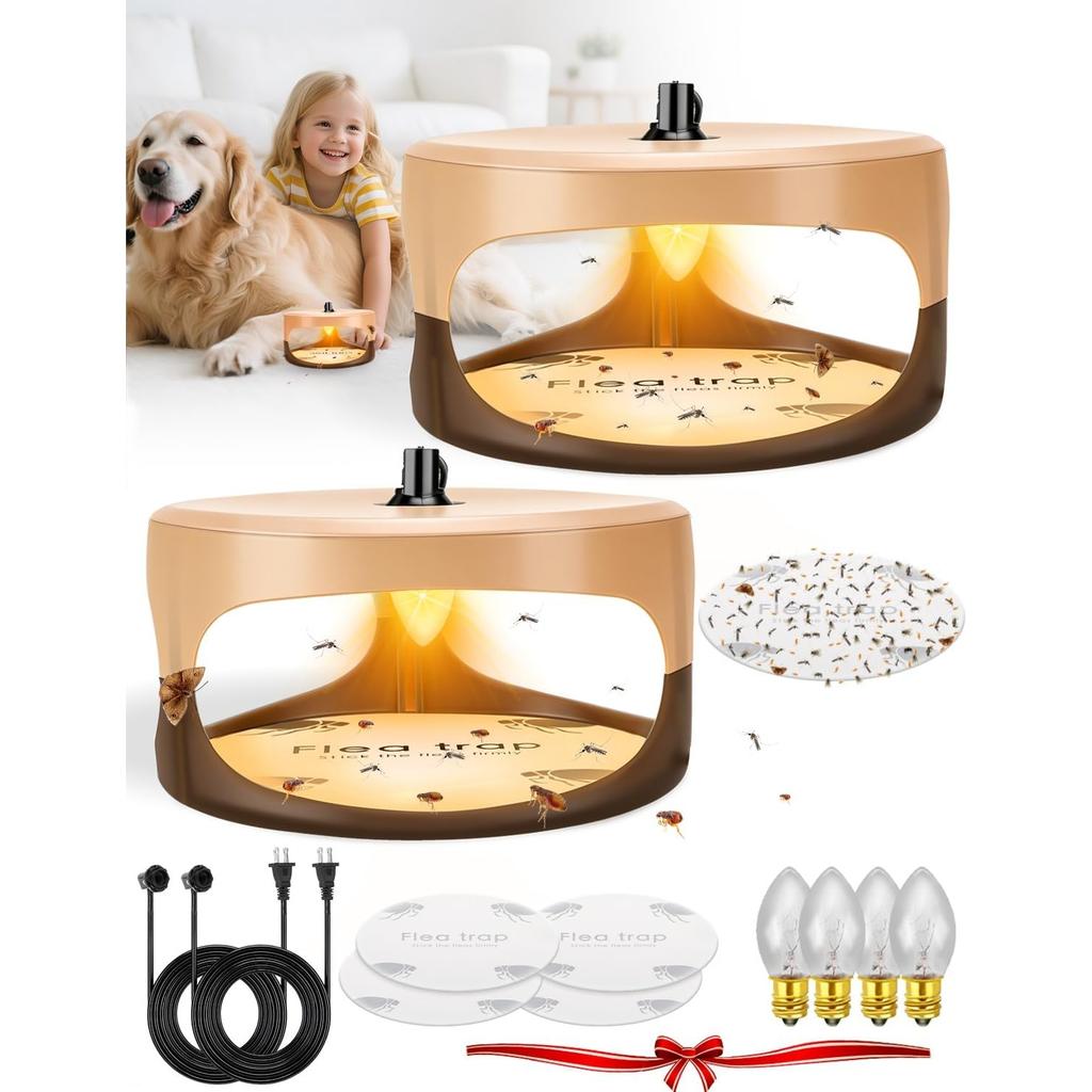 Flea Traps for Inside Your Home,New Bed Bug Trap with Light Refills and Sticky Pads,Electronic Fly Gnat Traps Indoor,Sticky Flea Bombs