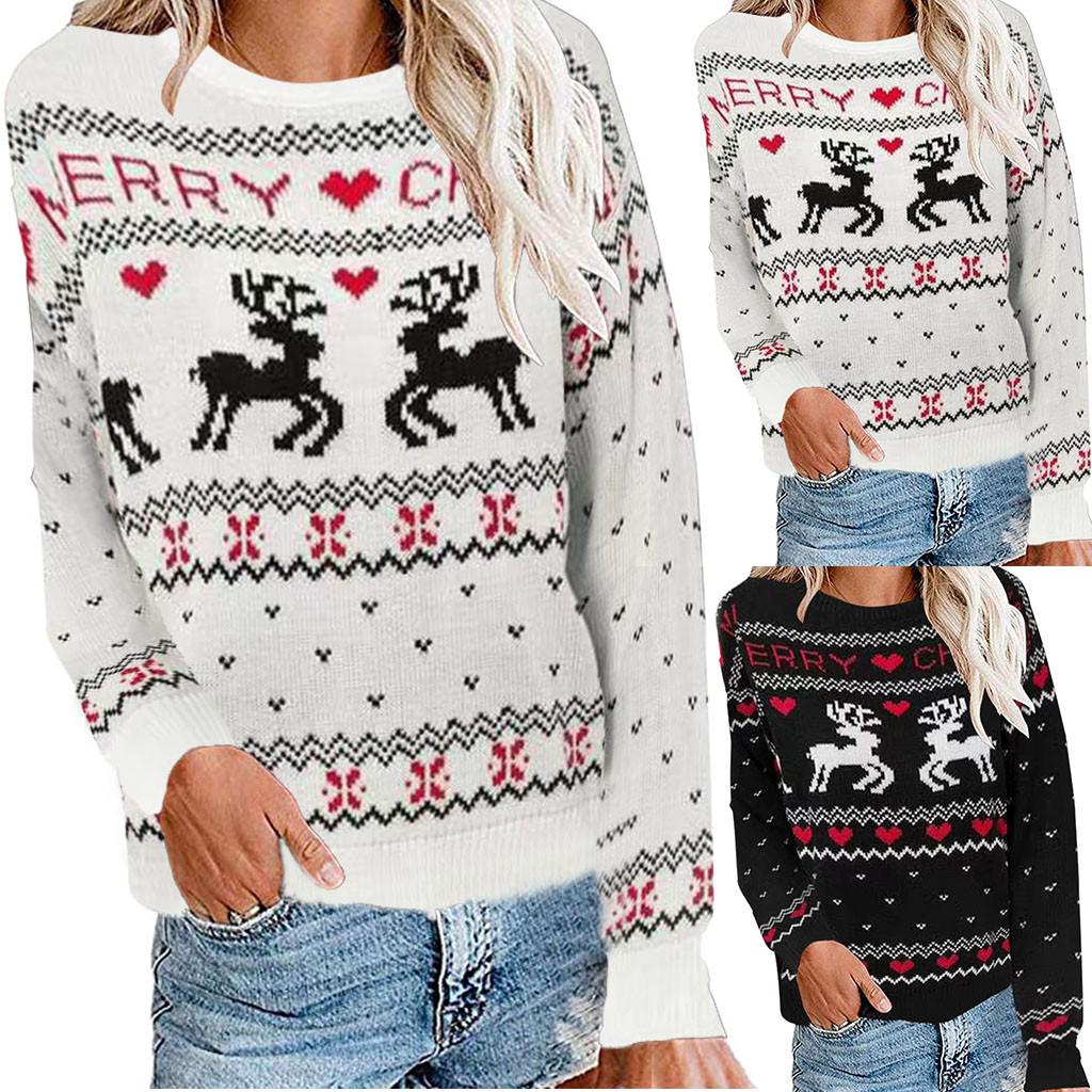 Christmas Loose Long Sleeves Printed Sweater Tops