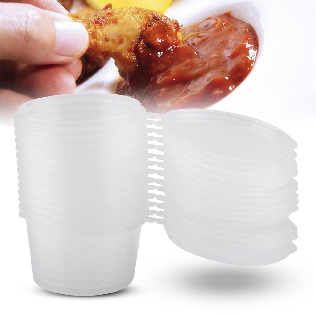100m l4oz Genomskinliga Plastmuggar Takeaway Sås Kryddlåda Såsmugg