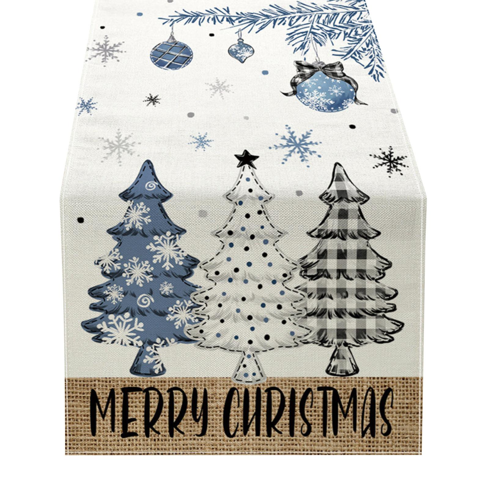 

33x233cm Plaid Christmas Trees Merry Xmas Table Runner, Seasonal Winter Holiday Kitchen Dining Table Decoration For Indoor Outdoor Home Party Decor One Size