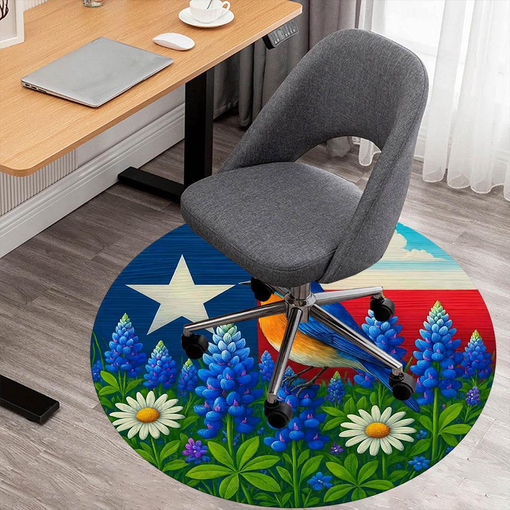 1pc Texas Flag Bluebird Round Chair mat office Area Rug - Non-Slip, Floor Mat for Office, Bedroom, Ideal home decor gift c0112117