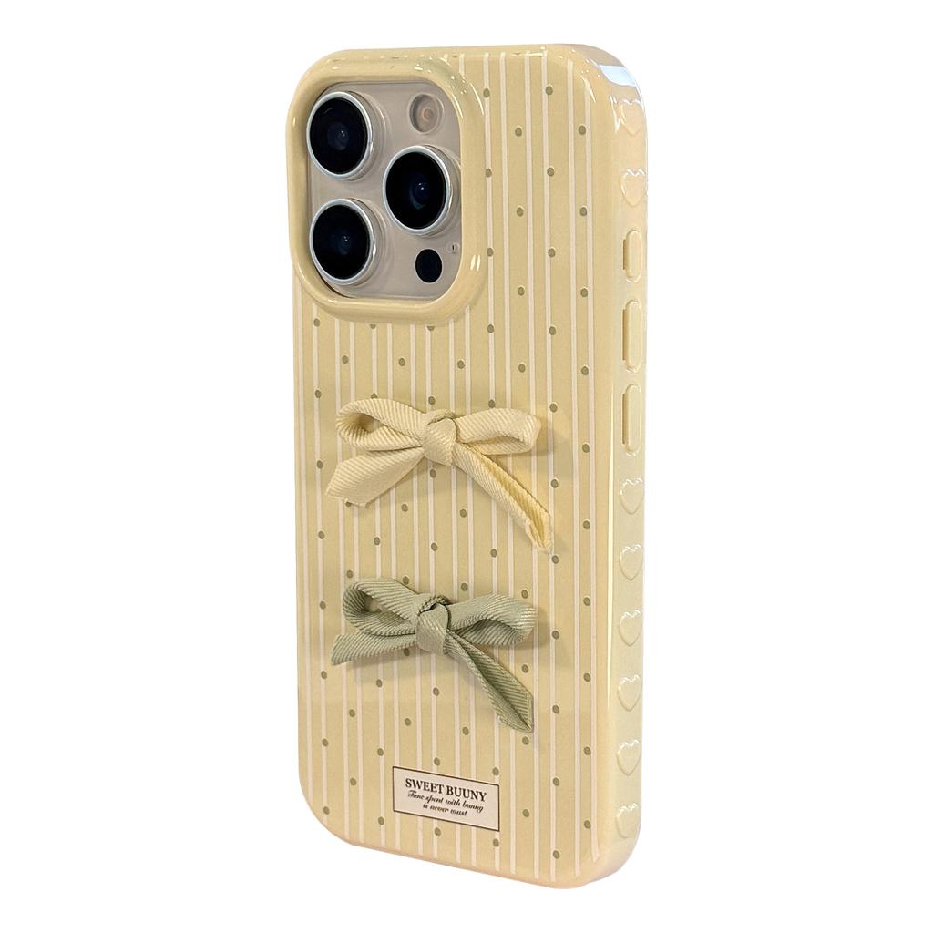 Korean Fresh Polka Dot Bow Iphone16 Mobile Phone Case Apple 15 Soft 13 Three Dimensional 14 Promax Suitable for 12