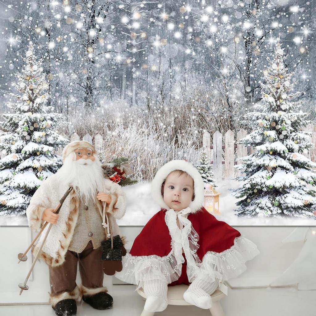 Avezano Winter Photography Backdrop Glitter Snowy Forest Pine Tree Background Snow Christmas Xmas Holiday Party Decor Ba