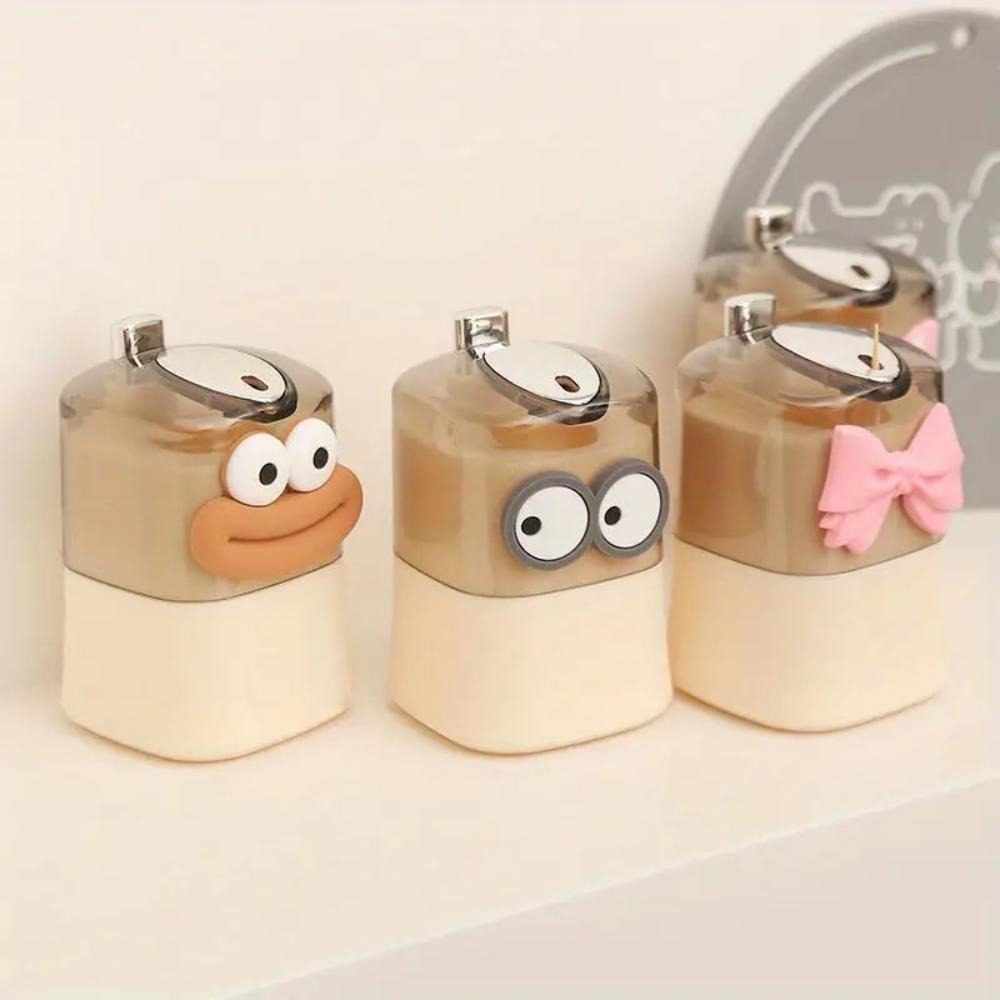 Cute automatic pop-up toothpick dispenser, pop-up automatic cute big mouth and big eye decorated novel toothpick container for k
