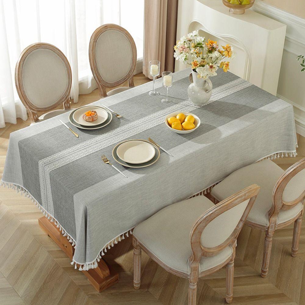 Tassel Edge Interweaving Grid Tablecloth Rectangular French Rustic Coffee Table Mat Dust Cover Washable Restaurant Tablecloth
