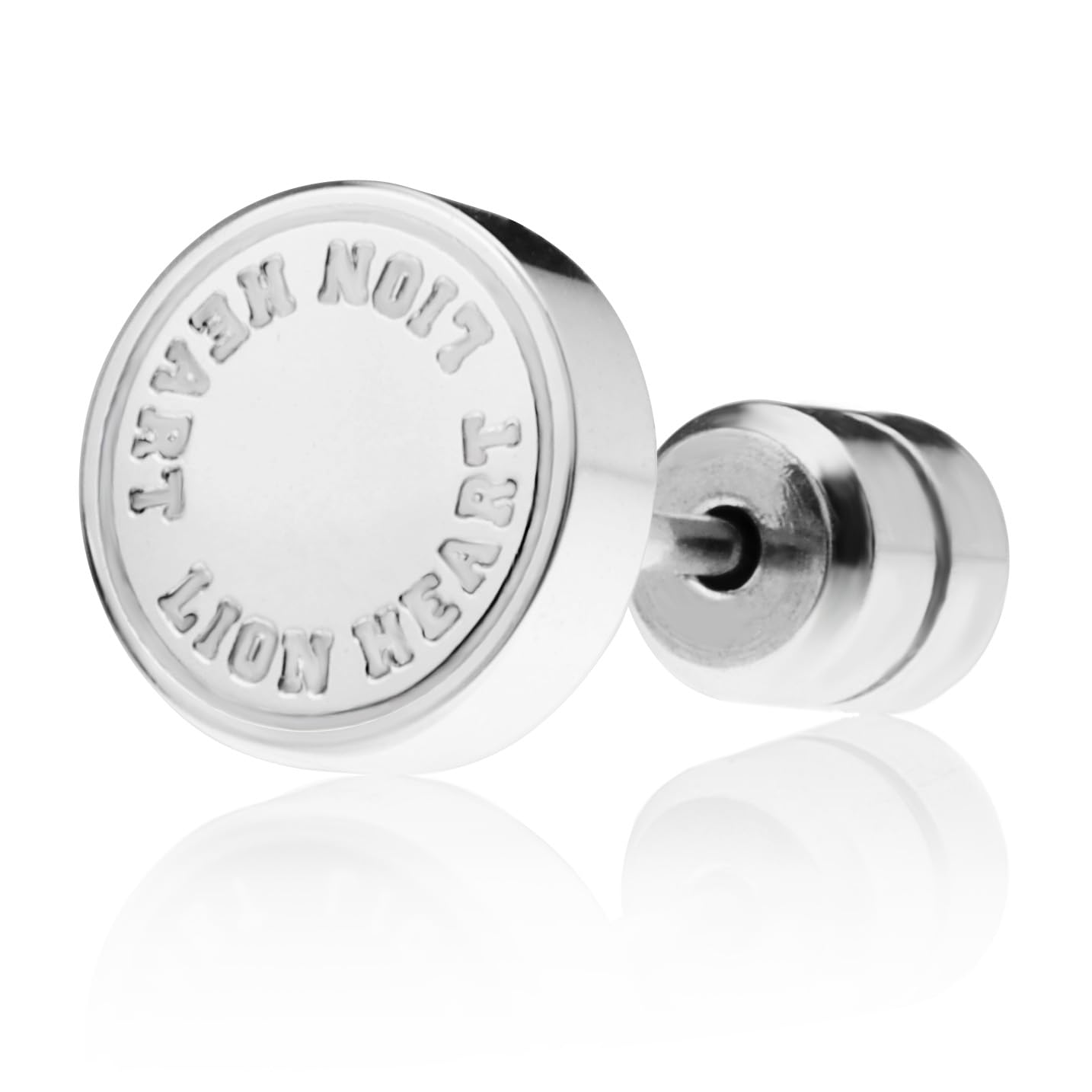 

LION HEART LH-1 Circle Coin Stud Earrings, Surgical Stainless Steel (Hypoallergenic), Men s, Silver (Includes Pouch)