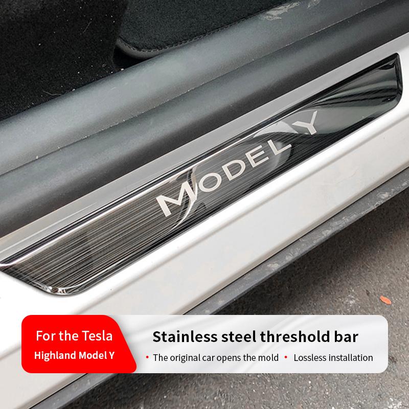 Black Stainless Steel Threshold Protector Strips for Tesla 2025 Highland Model Y Front & Rear Door Welcome Pedal, Anti-Scratch