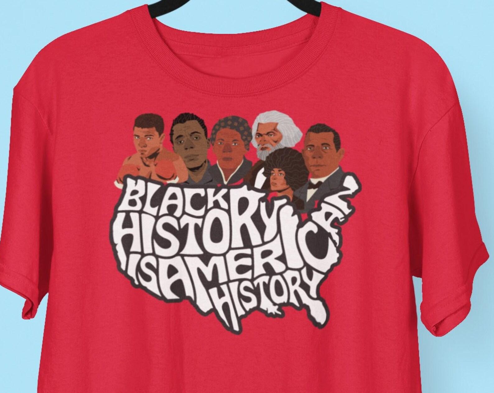 Black History Is American History T shirt, Frederick Douglas, Harriet Tubman, James Baldwin, Muhammad Ali, Angel Davis 2XL