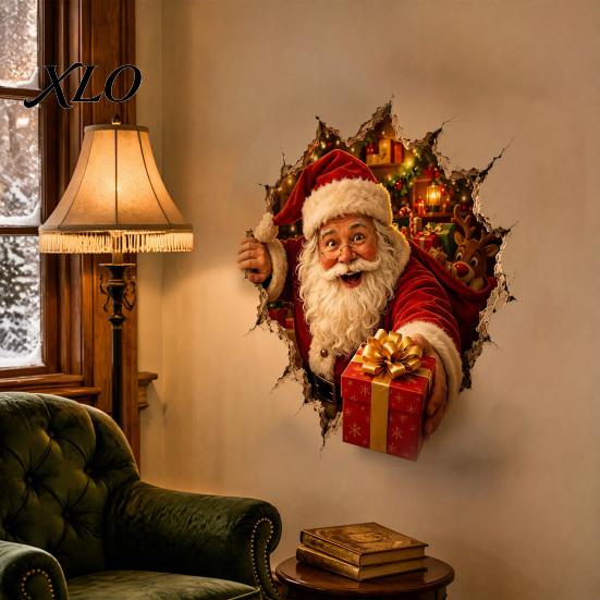 Christmas Party Supplies Break-In 3D Wall Decal, Santa Claus/Deer/Snowman/Elf/Dog/Nutcracker/Gingerbread Man Patterns Window Festive Home Decoration