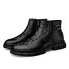 Fashion Winter Business Fleece Warm High Top Leather Shoes Genuine Leather Chelsea Men's Boots Soft Sole Cracked Leather Cowboy Boots
