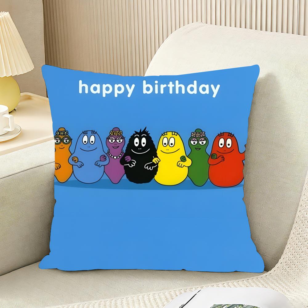 Cute Cartoon B-B-Barbapapas Cushion Cover Reversible Plush Pillow Cover For Car Sofa Bedroom Decorative Gift Pillowcase