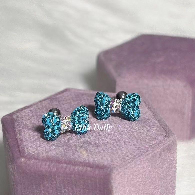 

Color full diamond bow stud female niche design Spice girl super flash cochlear stud