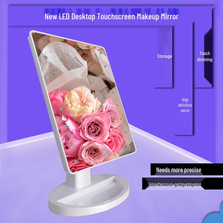 360° Rotating LED Vanity Mirror with Touch Sensor, 16/22 Lights, and Desktop Storage