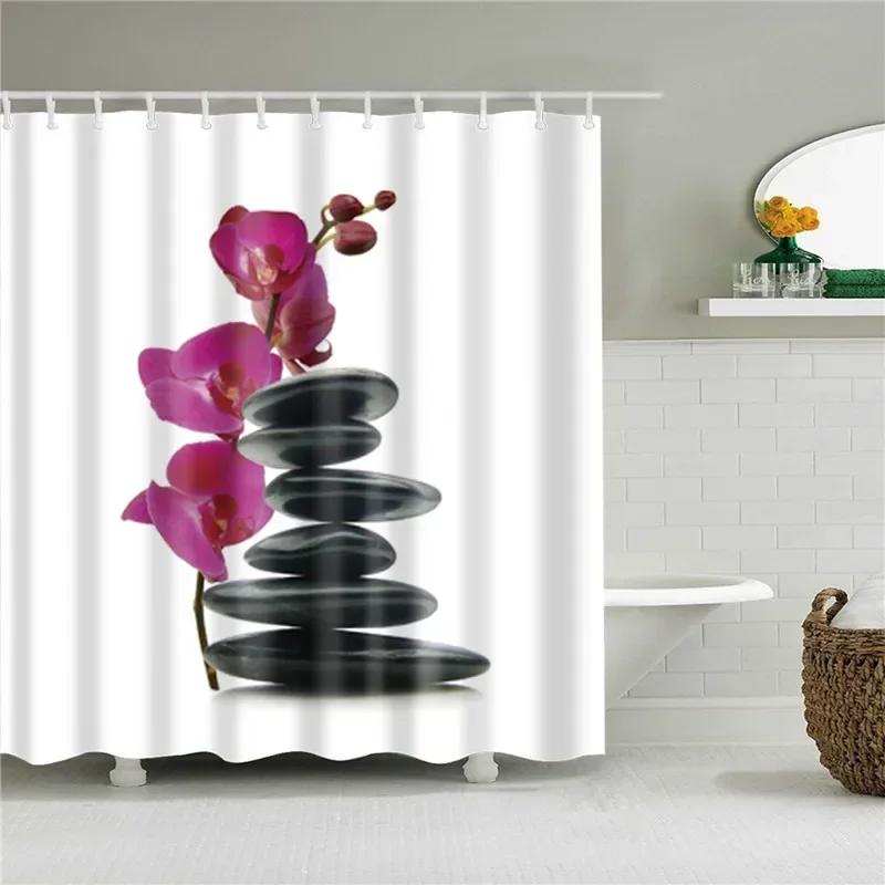 3D Scenic Landscape Seaside Beach Trees Flowers Shell Bath Curtain Shower Curtains for Bathroom Waterproof Polyester Frabic Hook