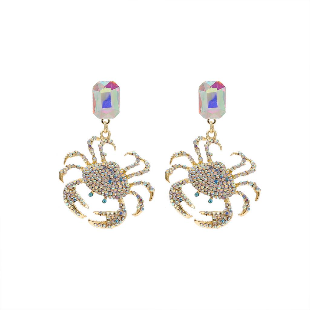 Geometric Light Luxury Diamond Design Crab Earrings Wommen Fashionable Exaggerated Marine Summer Style Jewelry Accessories