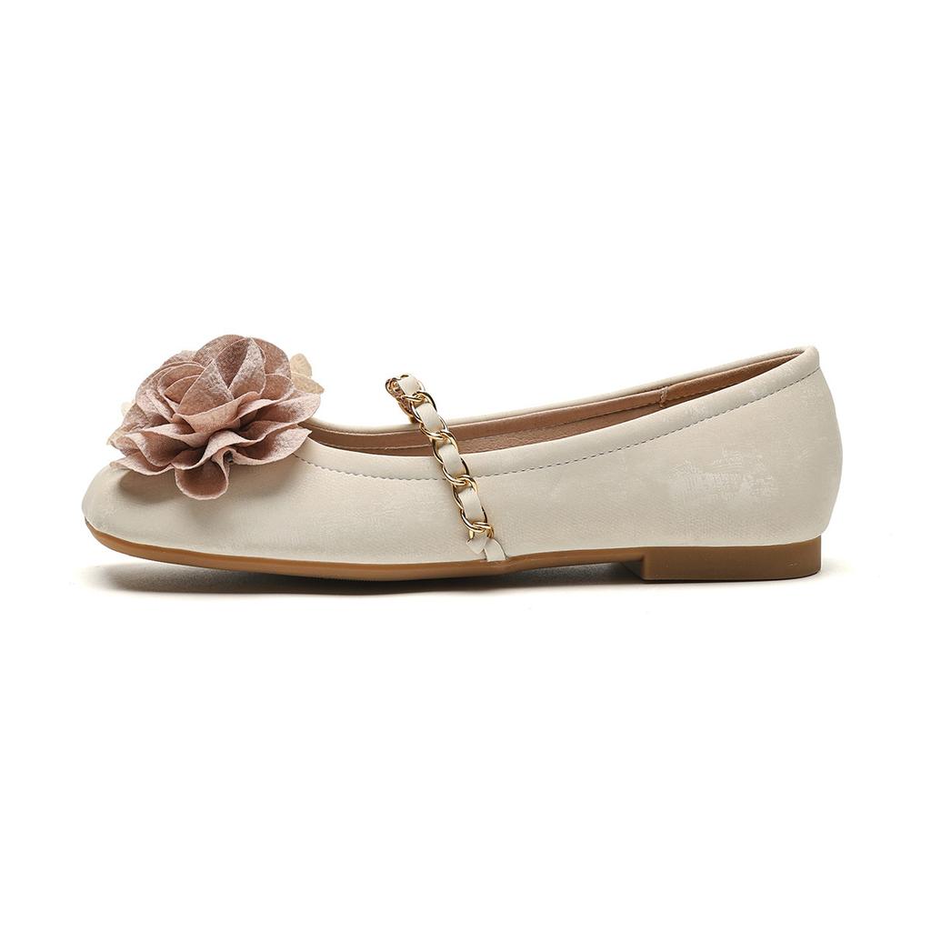 Ballet shoes new square head single shoes women's flat bottom shallow mouth word with flowers grandma shoes women's tide