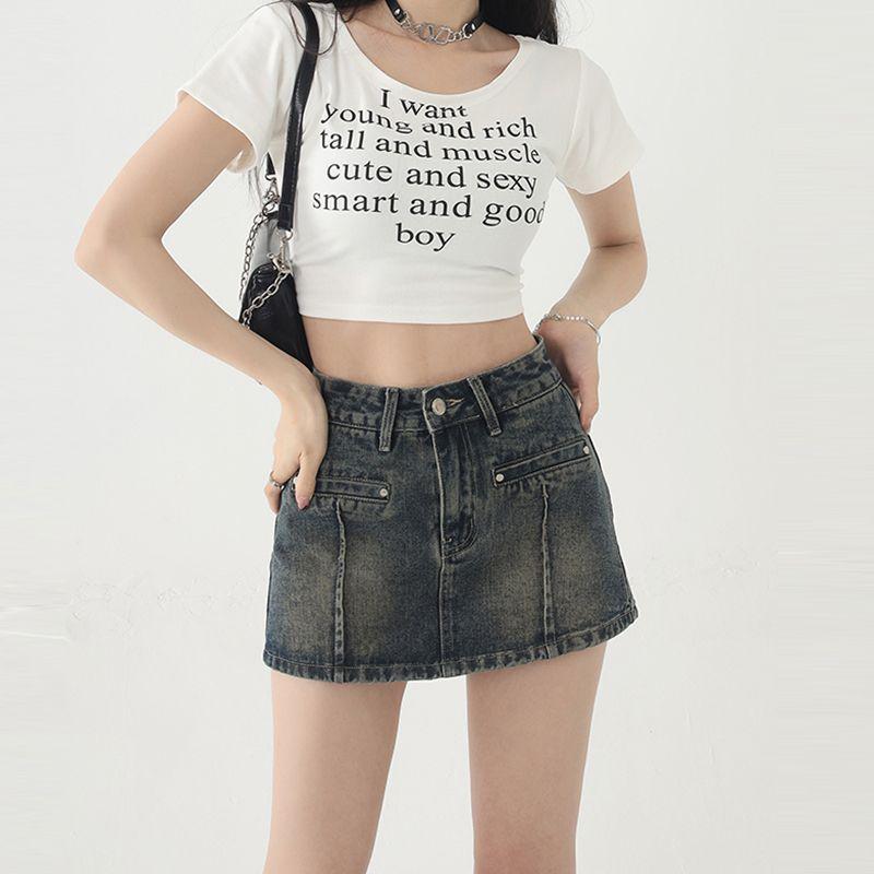 Korean Style High-Waist A-Line Denim Mini Skirt for Women - Spring/Summer Bodycon Skirt L