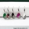 S925 Sterling Silver Women's Teardrop Earrings with Red, Green, and Black Agate - Large Dangle Studs, Perfect for Birthdays.