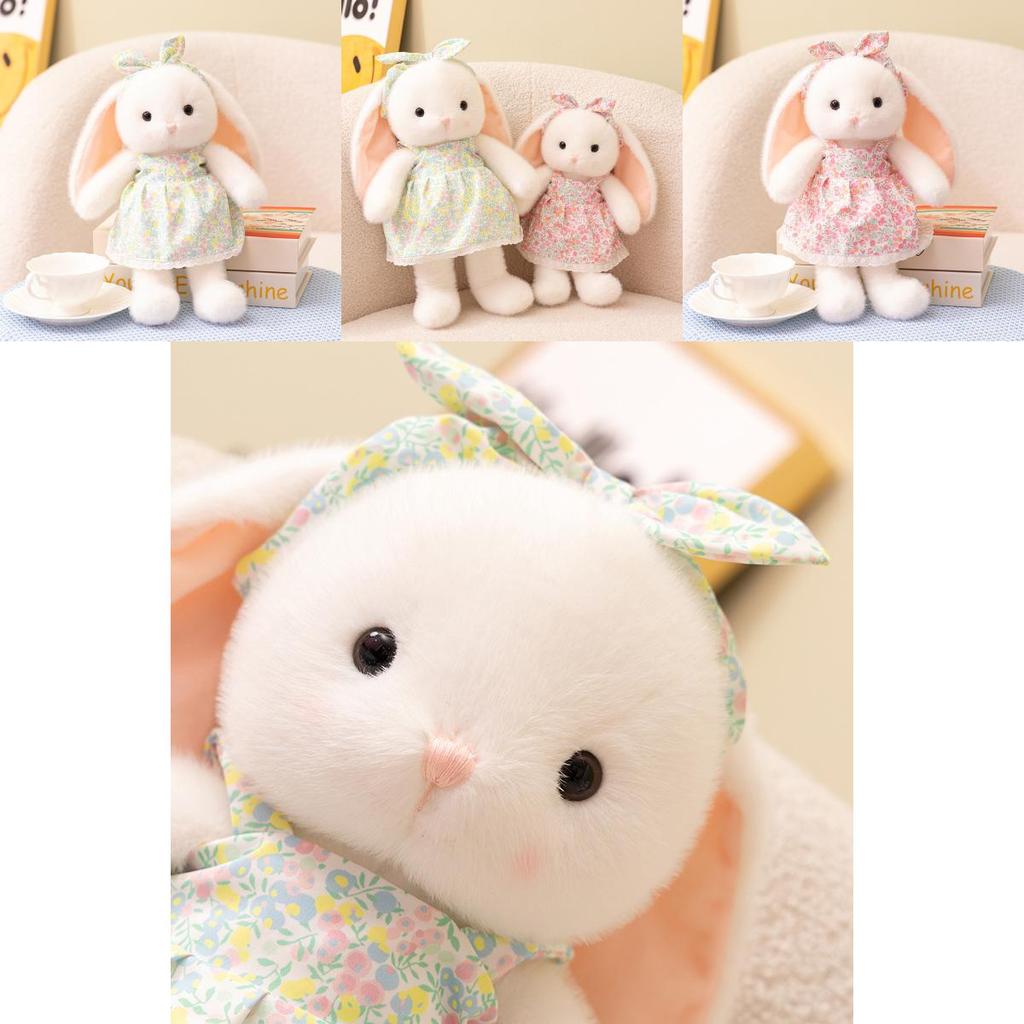 Floral Dress Plush Bunny Toy For Kids Soft Animal Decor Gift For Children