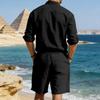 Mens American Style Casual Loose Long Sleeve Shirt And Shorts Set