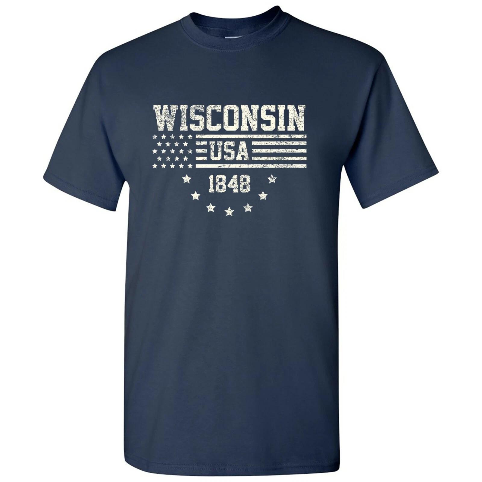 USA Flag Statehood Wisconsin 1848 - America Founding State T Shirt - Navy 2XL
