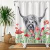 Farmhouse Highland Cow Shower Curtain With Hooks Funny Bull Cattle Bull Floral Decor Country Style Bothroom Curtain