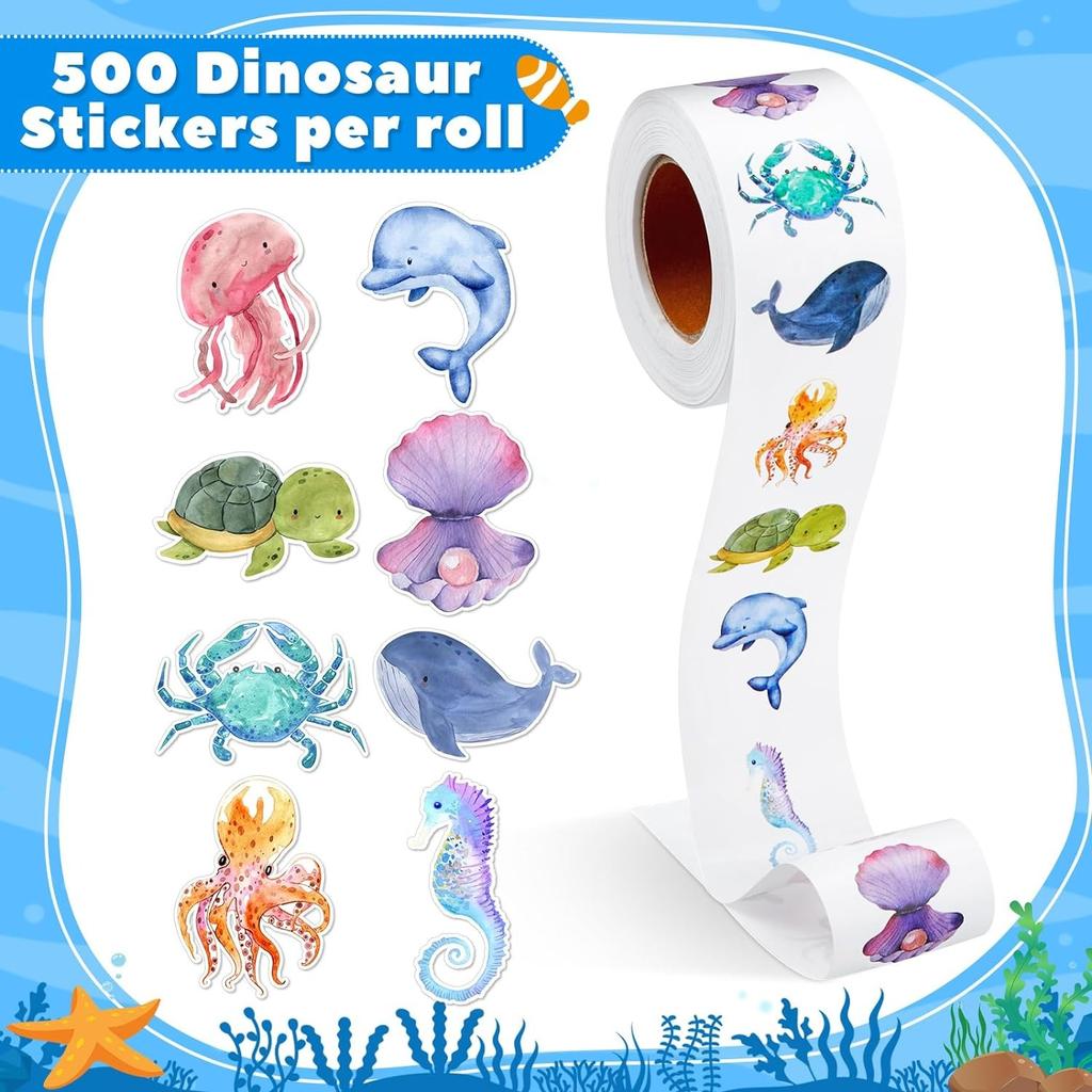 500pcs New Cartoon Marine Animal Park Dolphin Stickers for Kids Teacher Reward Encourage Sealing Label Stationery Sticker