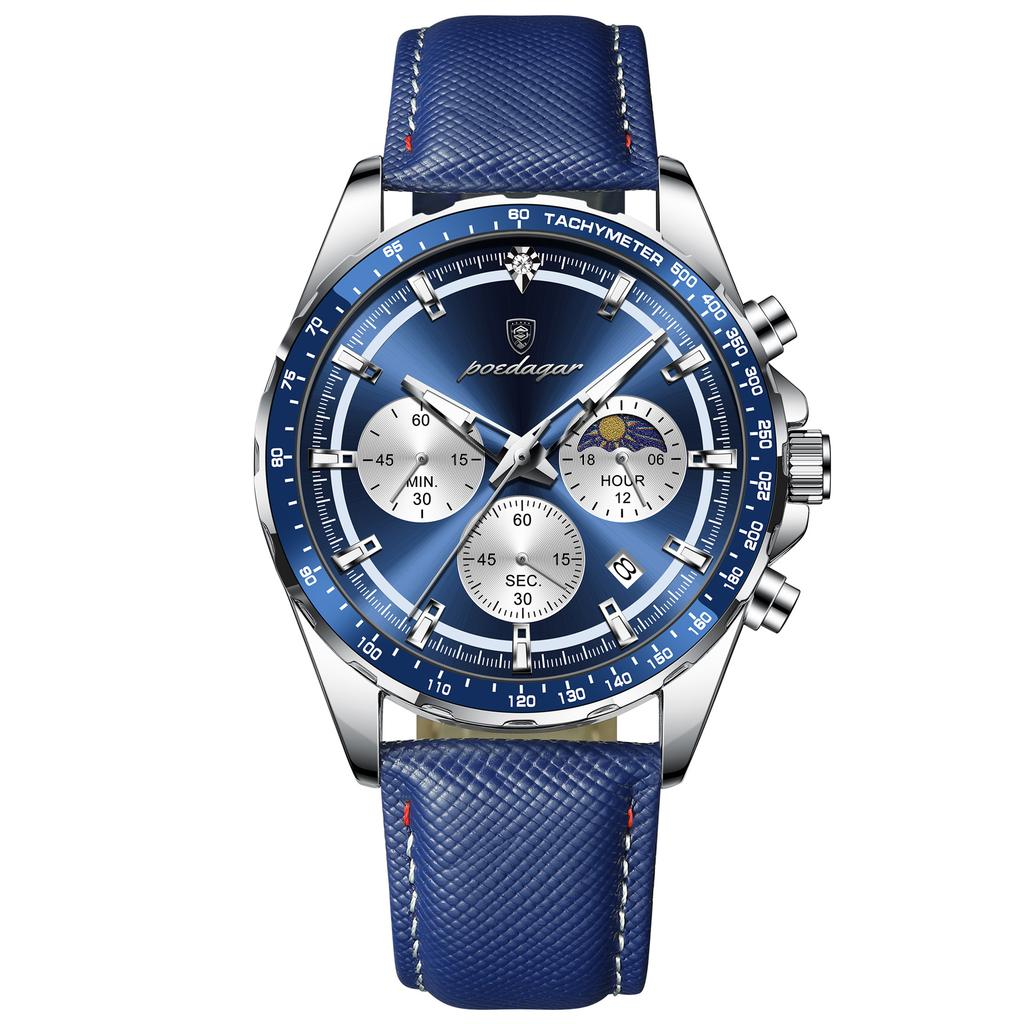 POEDAGAR National Top Swiss Brand New Sports Style Three-Dial Six-Hand Multifunctional Men's Watch
