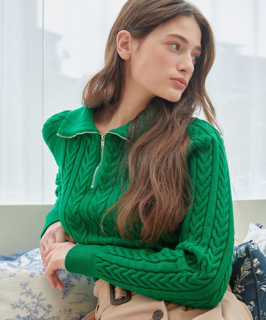 BIBYSEOB Half Zip Crop Knit Green [T33]