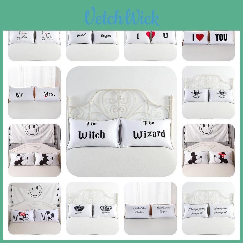 Elegant White Polyester Pillowcase For Couples Featuring Love Designs And Crown Patterns Ideal For King Queen Beds