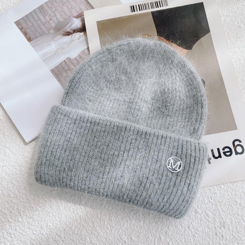 Rabbit Fur Hat Women's Autumn and Winter New Thickened Warm Wool Hat Knitted Pullover Hat Shopping Ear Protection Cold Hat
