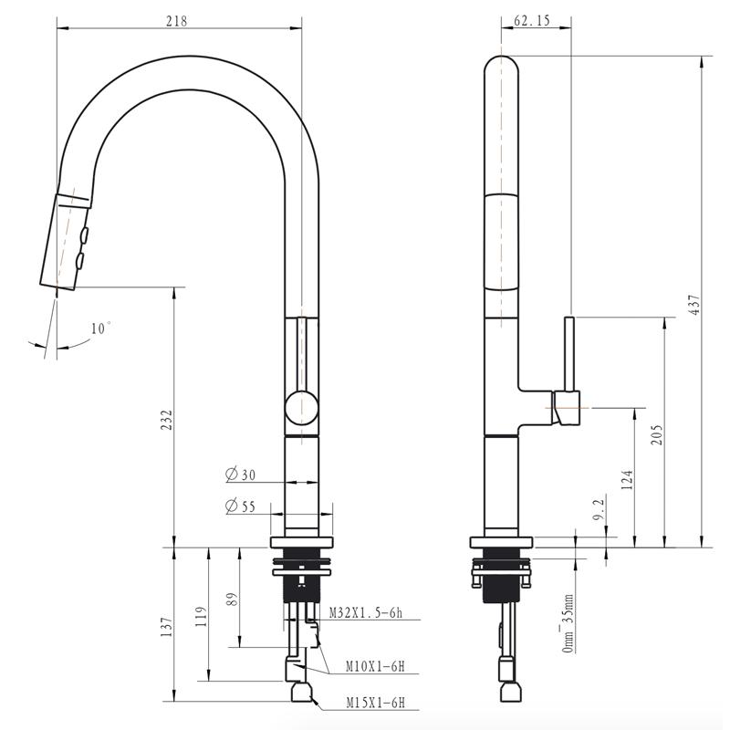 Baterie pentru chiuveta de bucatarie rabatabil cu cap de pulverizare Baterie din cupru Extragere, robinet de bucatarie