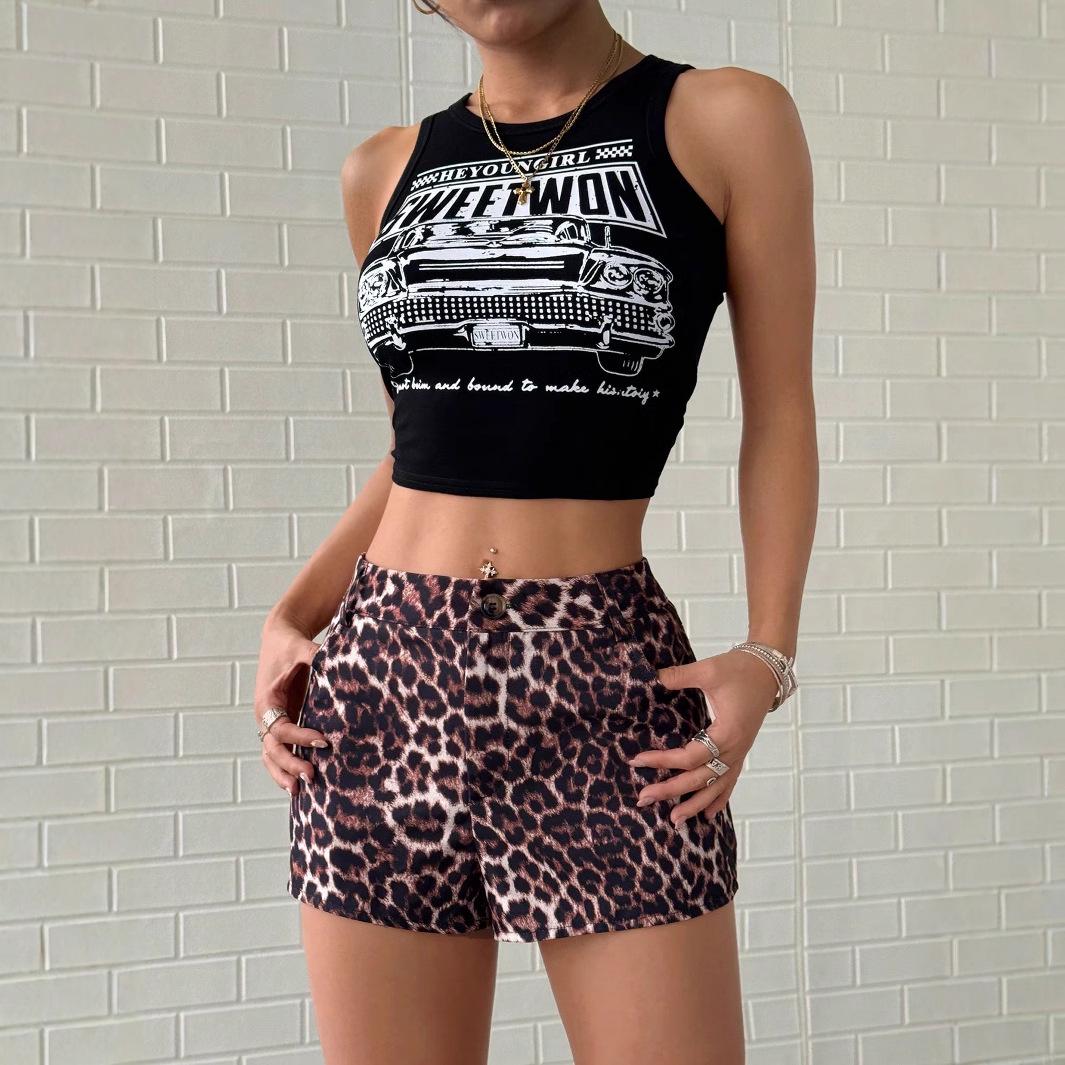 

Leopard Print Slim-Fit Women s Shorts XL чёрный