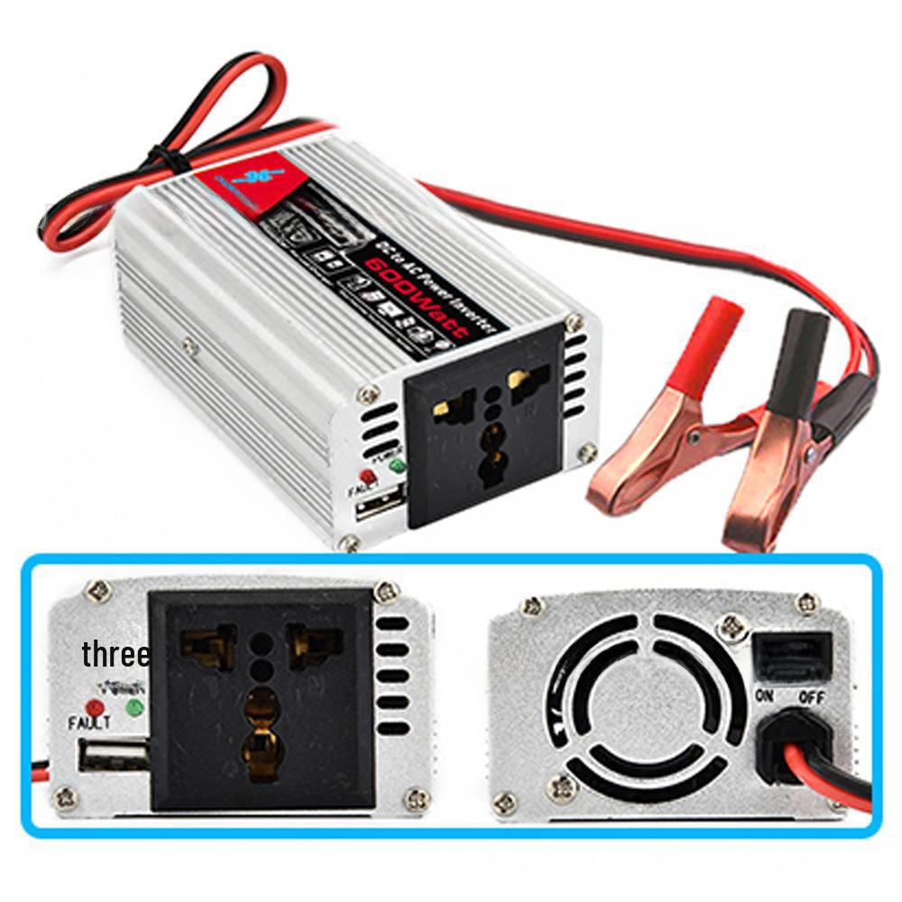 Автомобильный солнечный инвертор мощностью 300–600 Вт, 12 В — 220 В с USB-портом и зажимами для аккумулятора