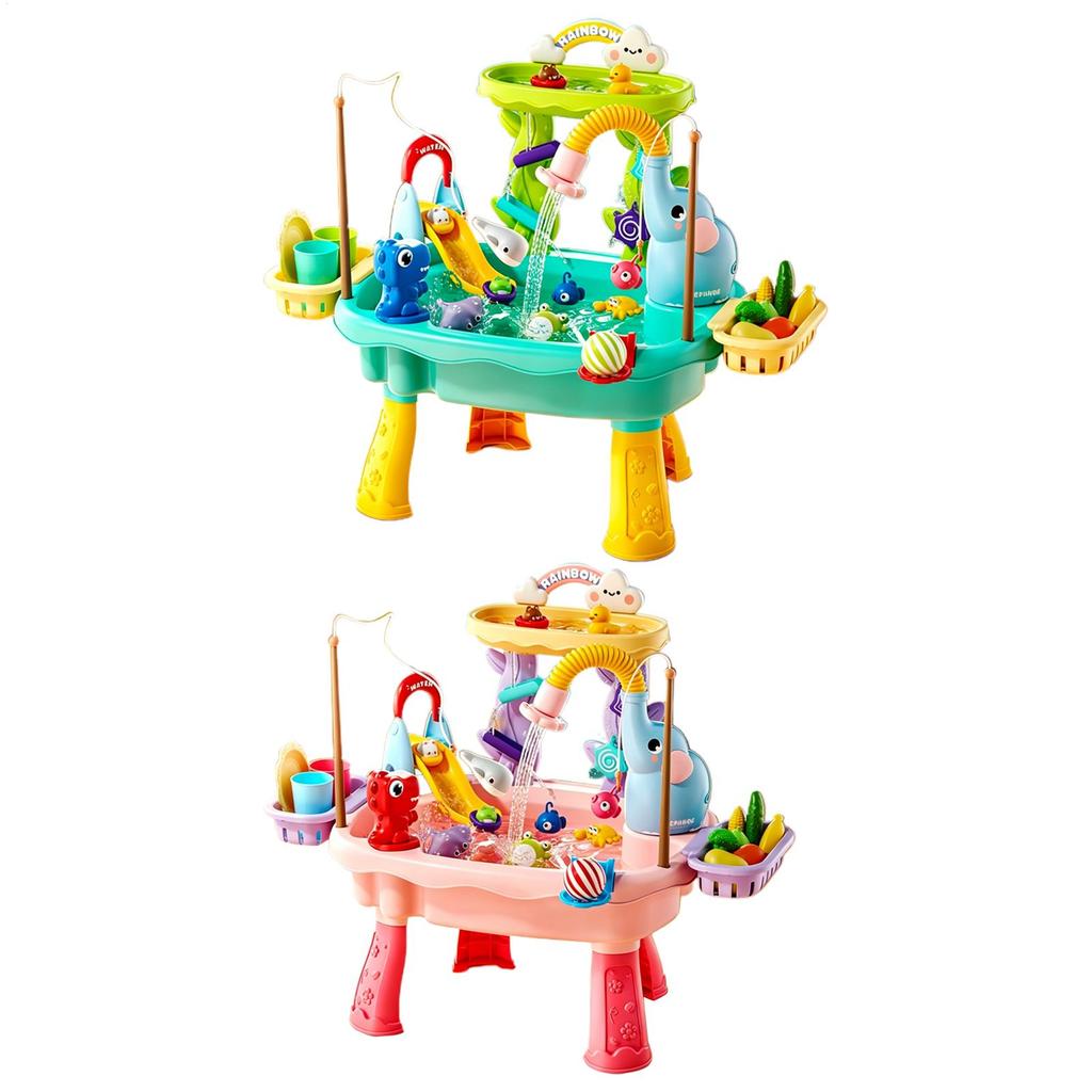 Upgraded Toddler Water Table Kitchen Play Sink Toy Electric Pump Running Water Sensory Fishing Game Summer Outdoor Toys