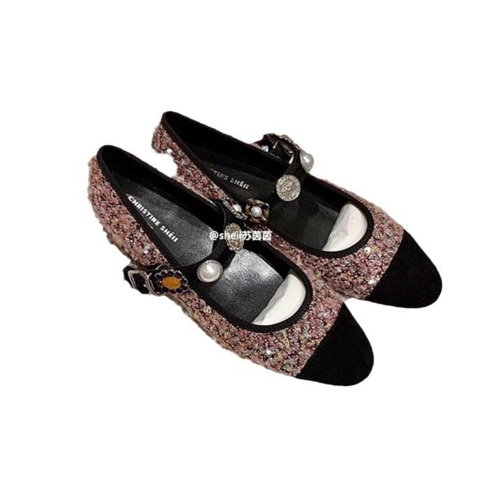 

Виноградная мать имеет тот же стиль, Принцесса Анна~ Твидовая брошь Xiaoxiangfeng, туфли-лодочки Мэри Джейн, женские весенние банкетные свадебные туфли 40