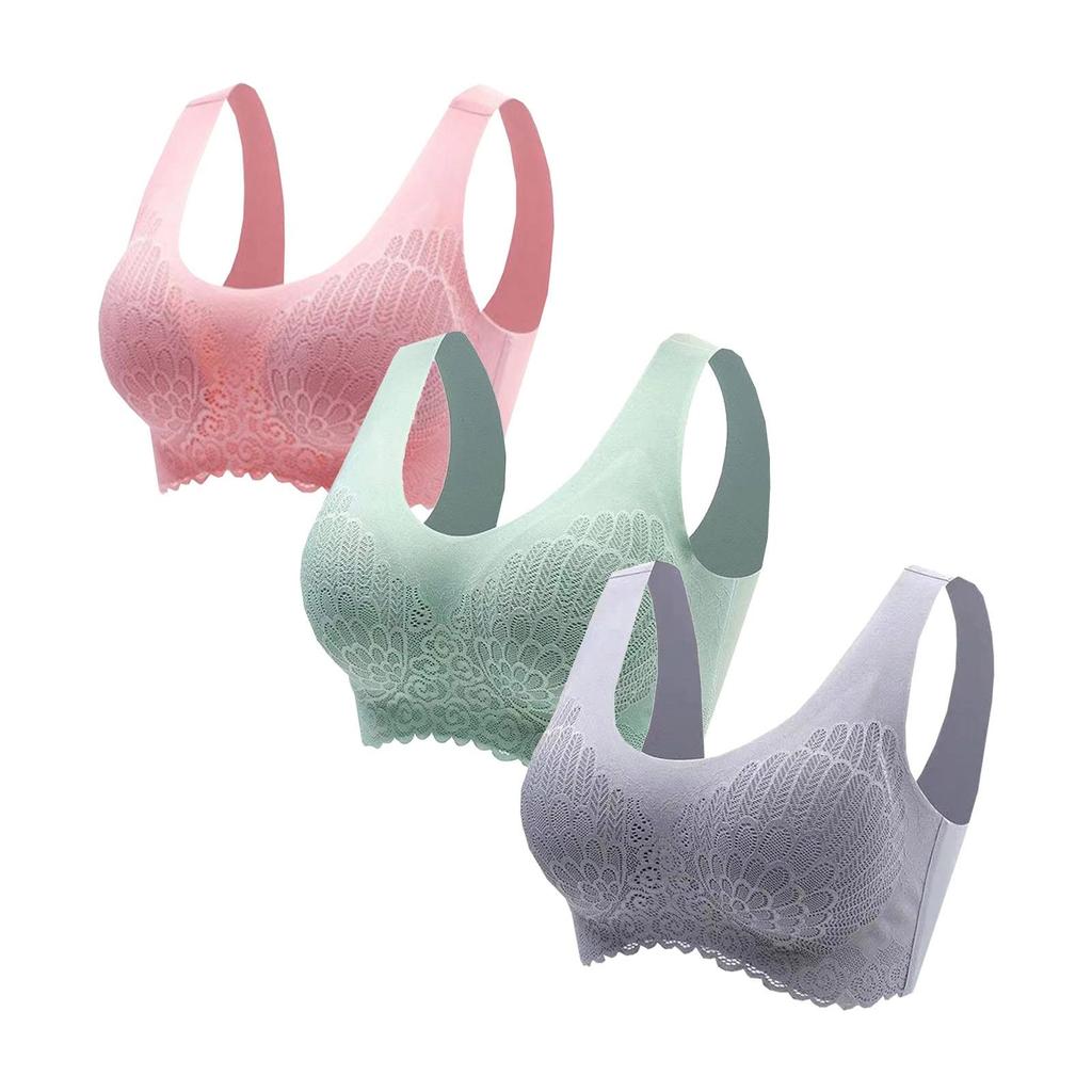Seamless Wireless Bra for Women Soft Breathable Comfortable Support Stretch Fabric 3-Pack Mixed Colors