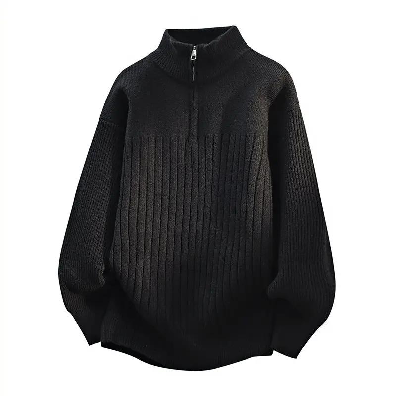 Autumn Winter Men Half Zipper Sweater Stand Collar Knitted Top Soft Warm Pullover Sweater Casual Daily Wear Knitwear Men