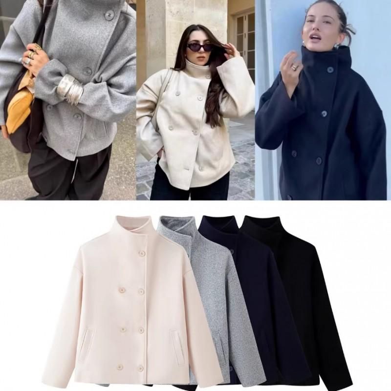 Womens Oversized Wool Blend Coat With Notched Lapel Single Breasted Loose Fit Short Length Fall 2025
