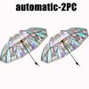 Romantic Vintage Stained Glass Automatic Rainbow Clear Umbrella for Women Rainy Day Fashion Accessory