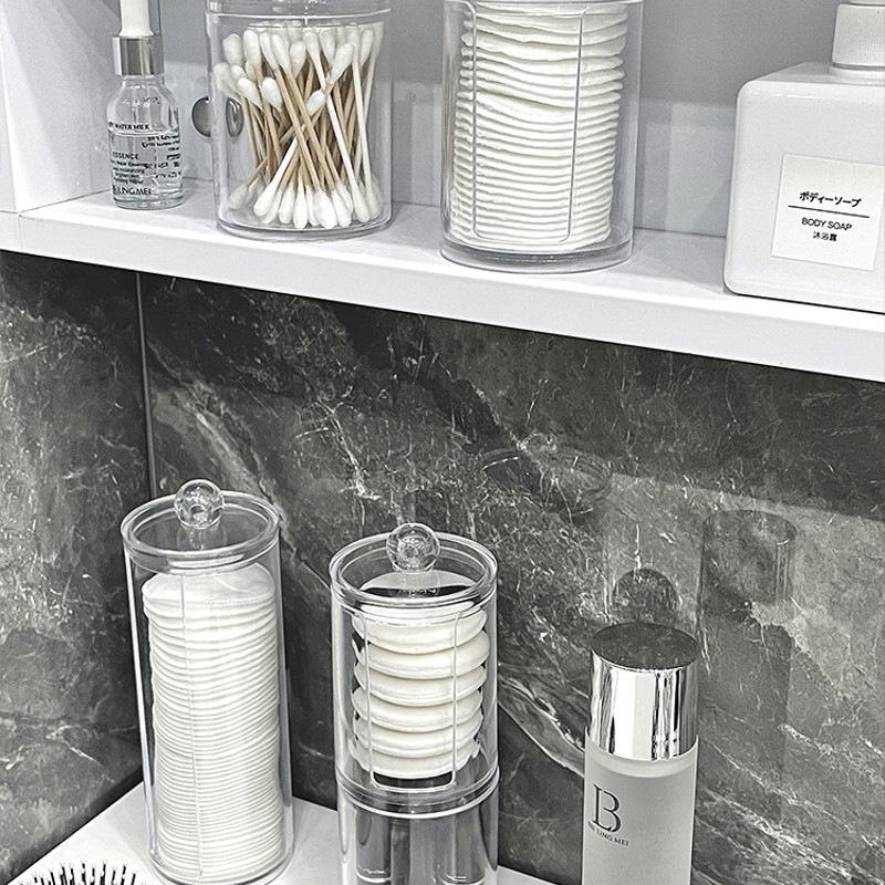 Cotton Pad Storage Box, Cotton Swab Box Holder, Household Transparent Cover Acrylic Desktop Powder Puff Organization Box