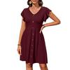 Summer V-Neck Buttoned Waist Cinched Elastic Short Sleeve Dress for Women, European American Style Crossborder Women's Dress