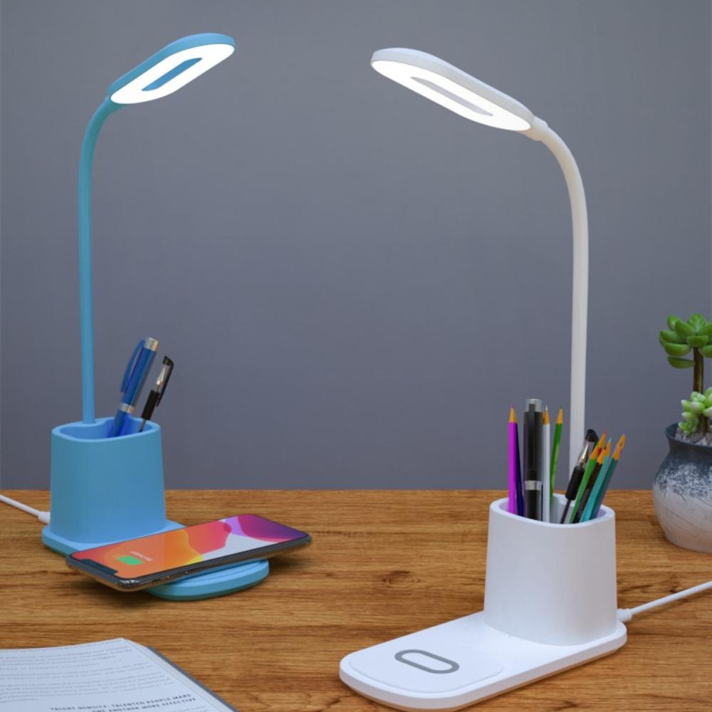 Inductive charger, LED desk lamp, white container, cable, adjustable