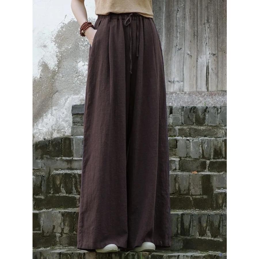 Lockere Hose mit weitem Bein aus Baumwolle und Leinen für Damen im literarischen Retro-Stil, Freizeithose für Frühling und Sommer