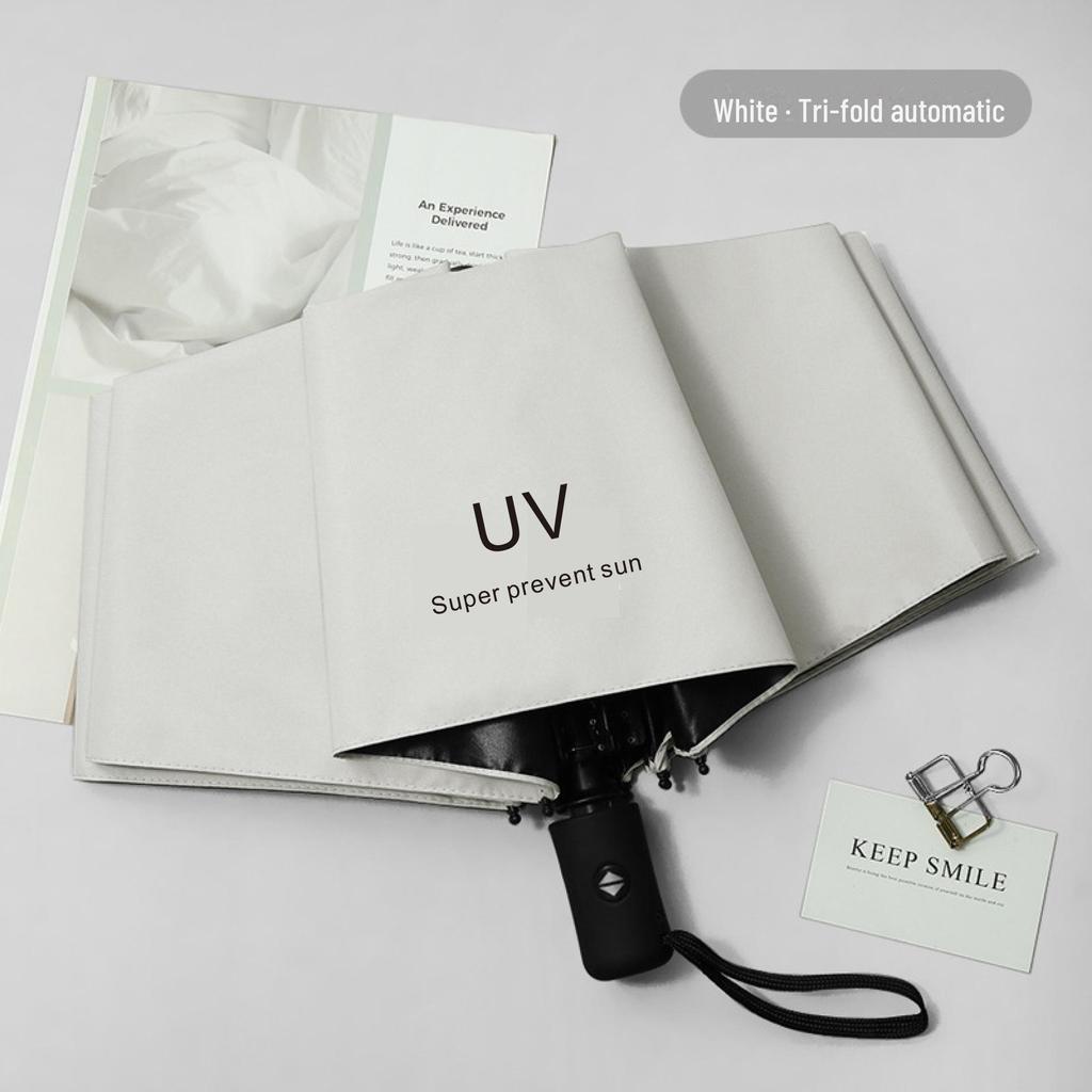 Umbrelă automată neagră cu dublă utilizare pentru femei - protecție UV și solară pentru orice vreme