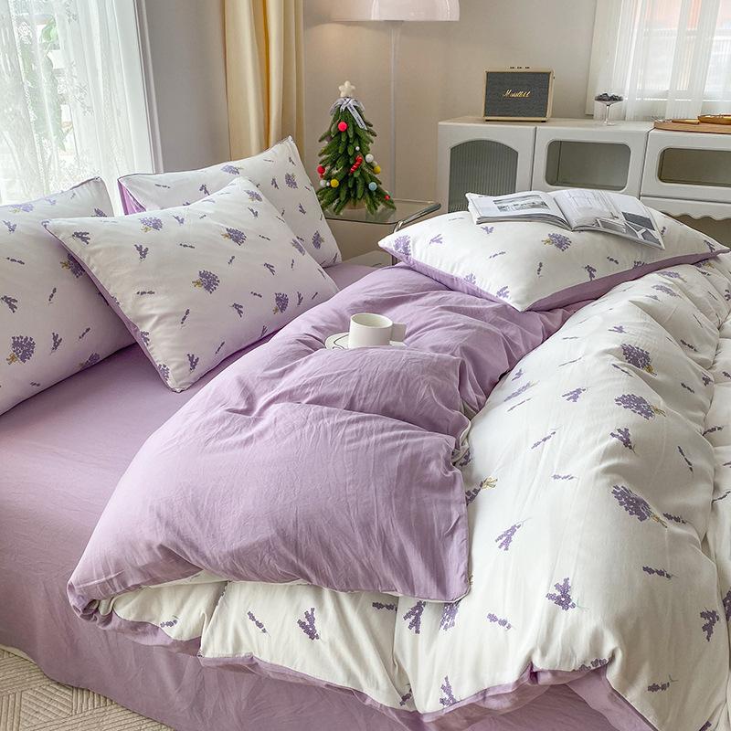 

3pcs cartoon heart-shaped plant floral print set, a duvet cover and a pair of pillowcases (no padding), suitable for bedroom 150x200cm-3pcs set