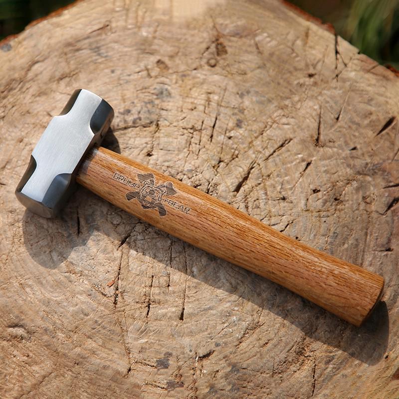 G&B Grumpy Bear Cowhide Handle Camping Hammer - Durable Forged Ground Nail Tool for Outdoor Craftsmanship
