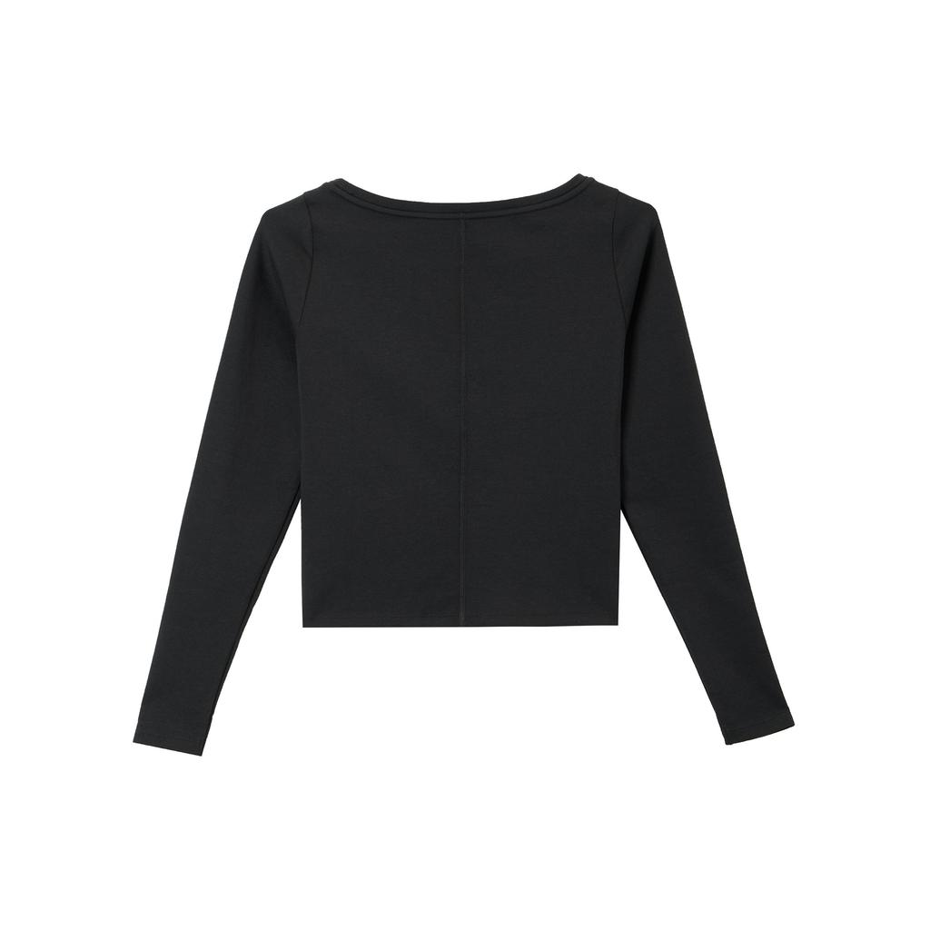 Nike Solid Color Round Neck Casual Crop Tight Long Sleeve T-Shirt Women Tops Black FN1912-010